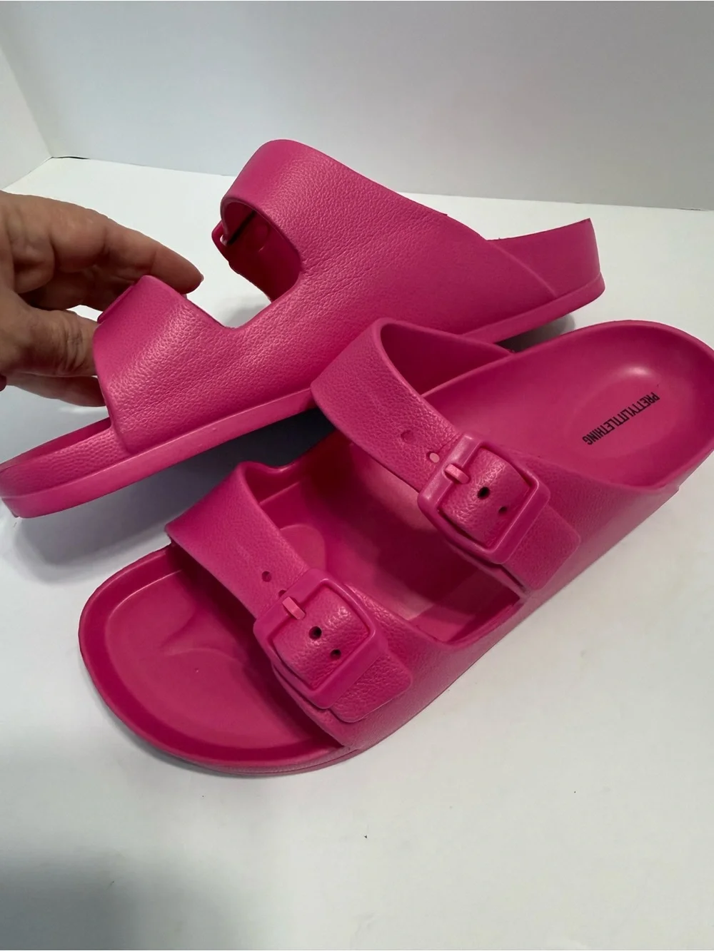 PrettyLittleThing Hot Pink Dual Strap Slide Wide Sandals, Easy To Live In.